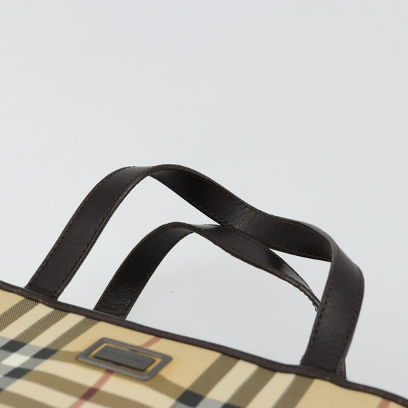 BURBERRY Nova Check Hand Bag PVC Leather Beige Auth BA12421