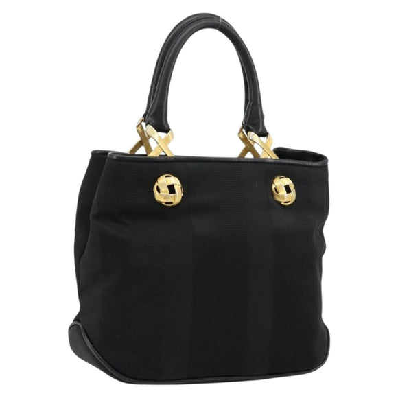 Salvatore Ferragamo Hand Bag Nylon Black Gold Auth BA12422