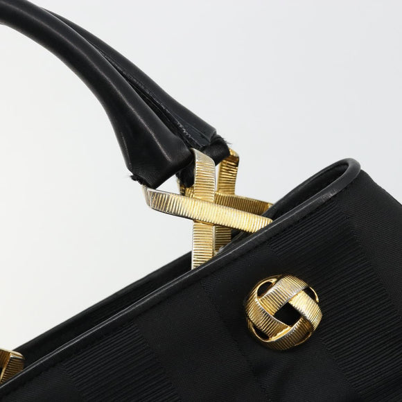 Salvatore Ferragamo Hand Bag Nylon Black Gold Auth BA12422