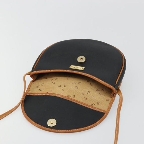 Christian Dior Shoulder Bag Coated Canvas Black Gold Auth BA12423