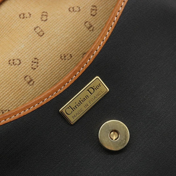 Christian Dior Shoulder Bag Coated Canvas Black Gold Auth BA12423