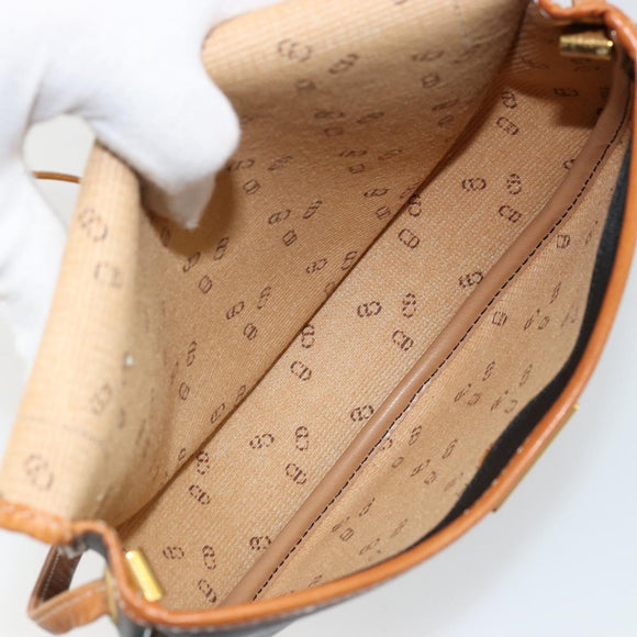 Christian Dior Shoulder Bag Coated Canvas Black Gold Auth BA12423