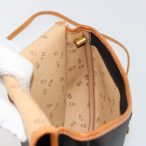 Christian Dior Shoulder Bag Coated Canvas Black Gold Auth BA12423
