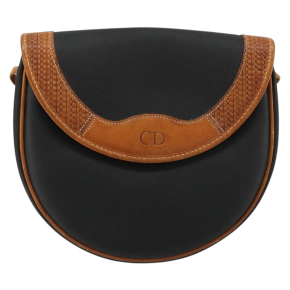 Christian Dior Shoulder Bag Coated Canvas Black Gold Auth BA12423