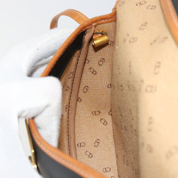 Christian Dior Shoulder Bag Coated Canvas Black Gold Auth BA12423