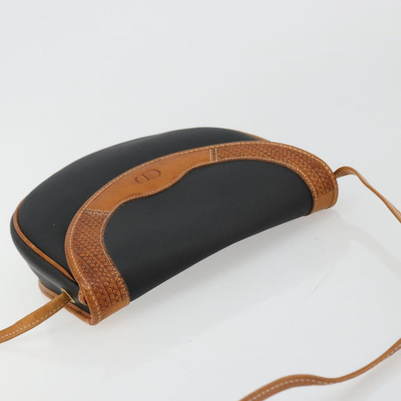 Christian Dior Shoulder Bag Coated Canvas Black Gold Auth BA12423