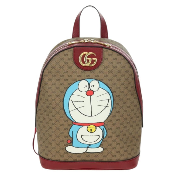 GUCCI Micro GG Supreme Doraemon Backpack PVC Beige Gold 647816 Auth BA12426M