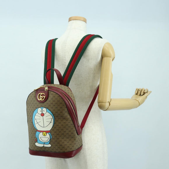 GUCCI Micro GG Supreme Doraemon Backpack PVC Beige Gold 647816 Auth BA12426M
