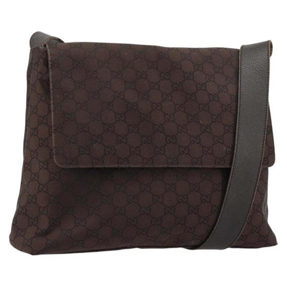 GUCCI GG Canvas Shoulder Bag Nylon Outlet Brown Gold 272351 Auth BA12428