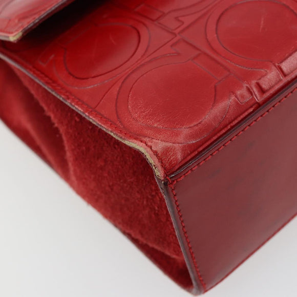 Salvatore Ferragamo Gancini Hand Bag Leather Red Silver Auth BA12430