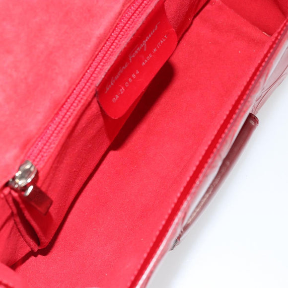 Salvatore Ferragamo Gancini Hand Bag Leather Red Silver Auth BA12430