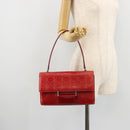 Salvatore Ferragamo Gancini Hand Bag Leather Red Silver Auth BA12430-23