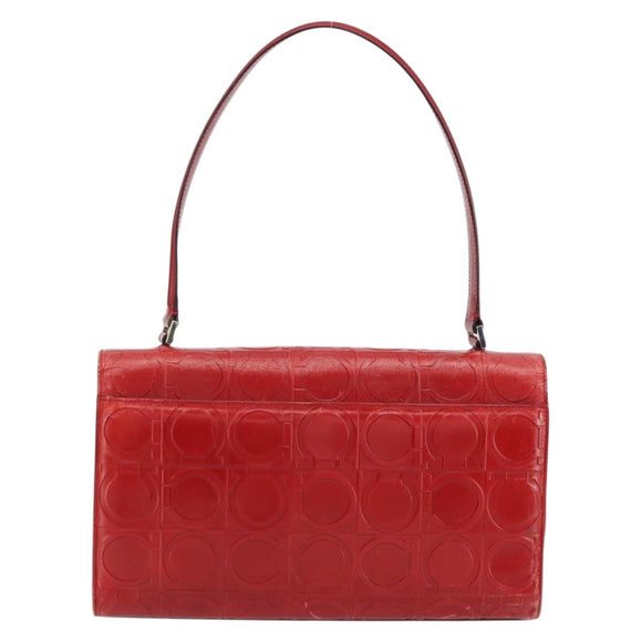 Salvatore Ferragamo Gancini Hand Bag Leather Red Silver Auth BA12430