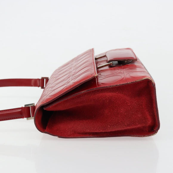 Salvatore Ferragamo Gancini Hand Bag Leather Red Silver Auth BA12430