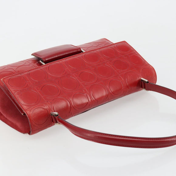 Salvatore Ferragamo Gancini Hand Bag Leather Red Silver Auth BA12430