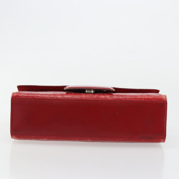Salvatore Ferragamo Gancini Hand Bag Leather Red Silver Auth BA12430