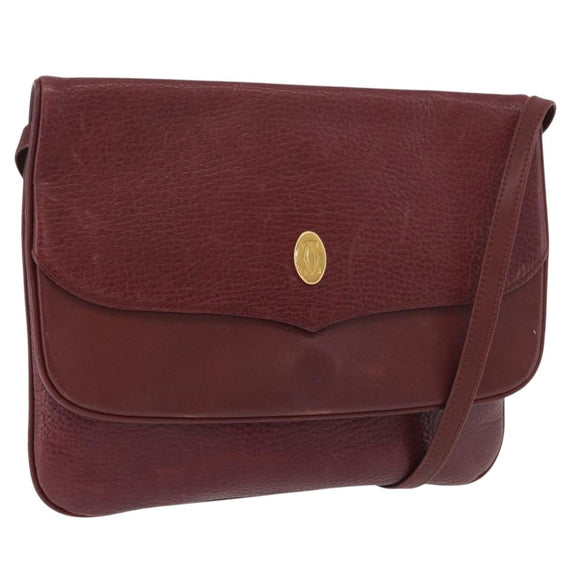 CARTIER Must Line Shoulder Bag Leather Bordeaux Gold Auth BA12432