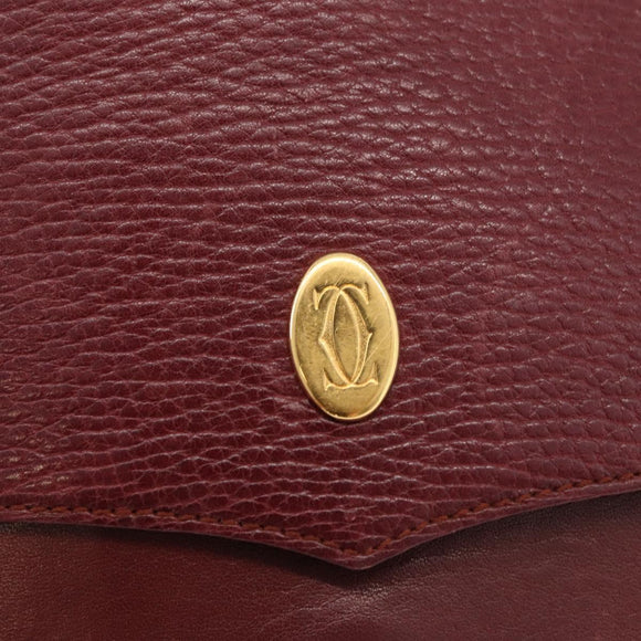 CARTIER Must Line Shoulder Bag Leather Bordeaux Gold Auth BA12432
