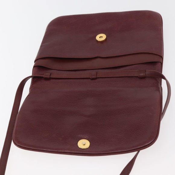 CARTIER Must Line Shoulder Bag Leather Bordeaux Gold Auth BA12432