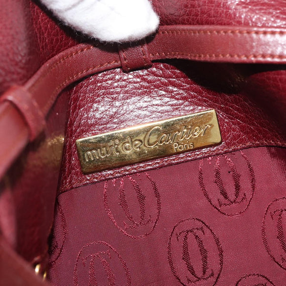 CARTIER Must Line Shoulder Bag Leather Bordeaux Gold Auth BA12432