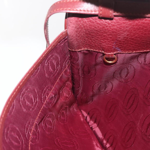 CARTIER Must Line Shoulder Bag Leather Bordeaux Gold Auth BA12432