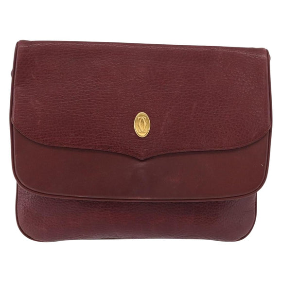 CARTIER Must Line Shoulder Bag Leather Bordeaux Gold Auth BA12432