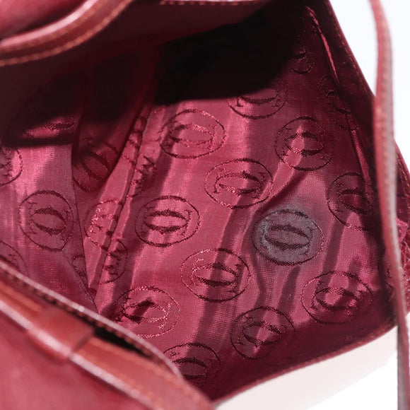 CARTIER Must Line Shoulder Bag Leather Bordeaux Gold Auth BA12432