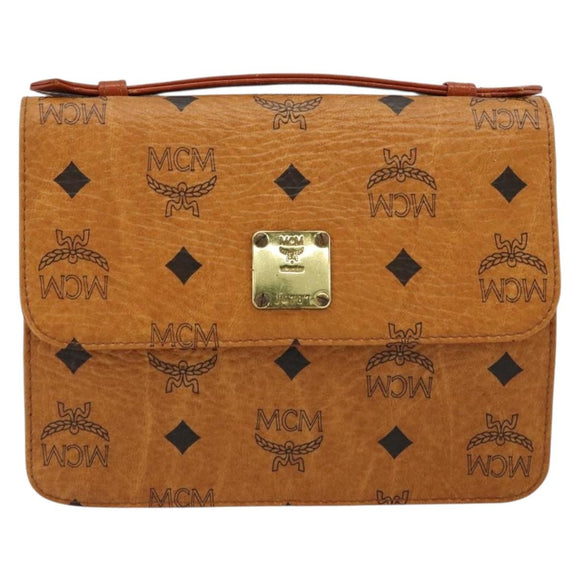 MCM Vicetos Logogram Hand Bag PVC Leather 2way Brown Gold Auth BA12433A