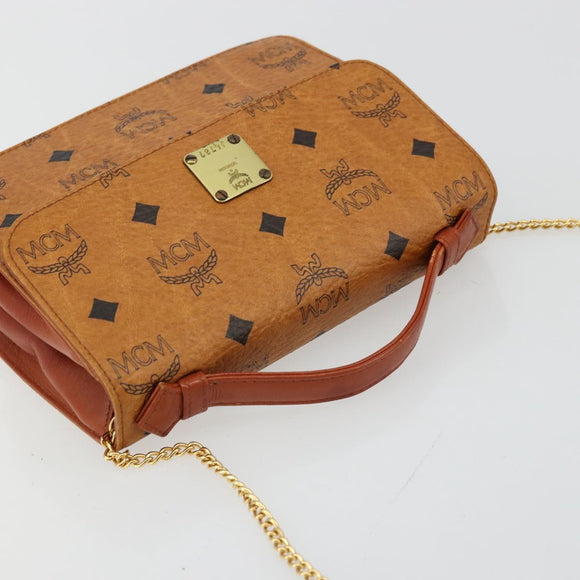 MCM Vicetos Logogram Hand Bag PVC Leather 2way Brown Gold Auth BA12433A