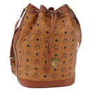 MCM Vicetos Logogram Drawstring Bag Bag PVC Leather Brown Gold Auth BA12441A-1