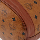 MCM Vicetos Logogram Drawstring Bag Bag PVC Leather Brown Gold Auth BA12441A-13