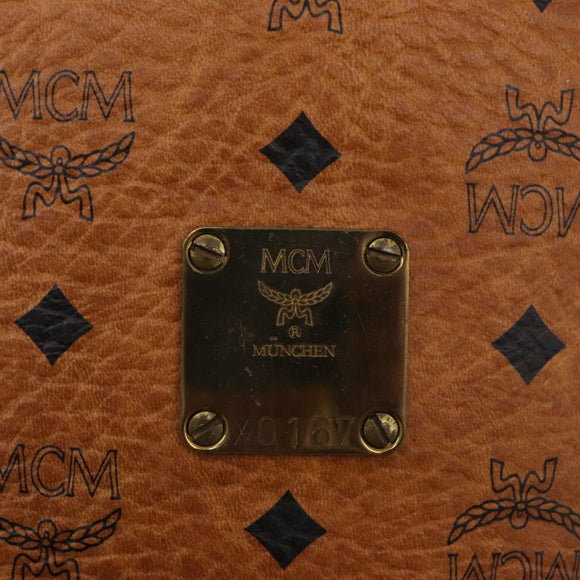 MCM Vicetos Logogram Drawstring Bag Bag PVC Leather Brown Gold Auth BA12441A