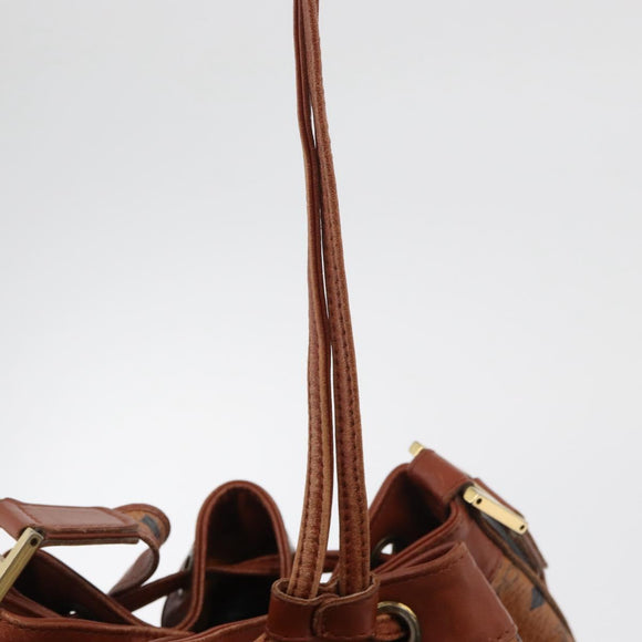 MCM Vicetos Logogram Drawstring Bag Bag PVC Leather Brown Gold Auth BA12441A
