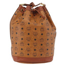 MCM Vicetos Logogram Drawstring Bag Bag PVC Leather Brown Gold Auth BA12441A-3