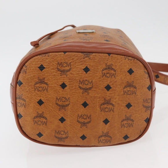 MCM Vicetos Logogram Drawstring Bag Bag PVC Leather Brown Gold Auth BA12441A