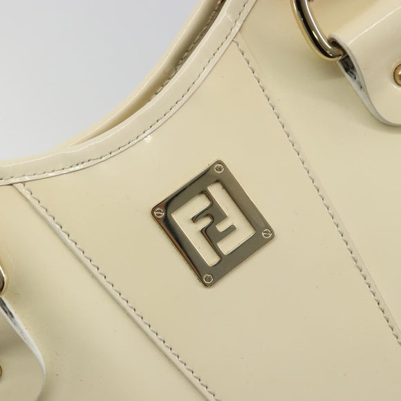 FENDI Hand Bag Patent leather Ivory Gold Auth BA12442A