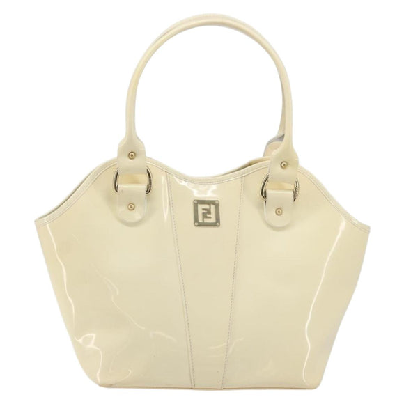 FENDI Hand Bag Patent leather Ivory Gold Auth BA12442A