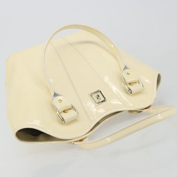 FENDI Hand Bag Patent leather Ivory Gold Auth BA12442A