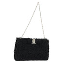 Salvatore Ferragamo Vara ribbon Chain Hand Bag Canvas Black Silver Auth BA12444A-1