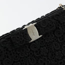 Salvatore Ferragamo Vara ribbon Chain Hand Bag Canvas Black Silver Auth BA12444A-14