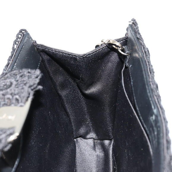 Salvatore Ferragamo Vara ribbon Chain Hand Bag Canvas Black Silver Auth BA12444A