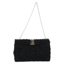 Salvatore Ferragamo Vara ribbon Chain Hand Bag Canvas Black Silver Auth BA12444A-2