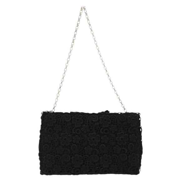 Salvatore Ferragamo Vara ribbon Chain Hand Bag Canvas Black Silver Auth BA12444A