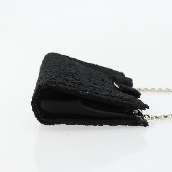 Salvatore Ferragamo Vara ribbon Chain Hand Bag Canvas Black Silver Auth BA12444A