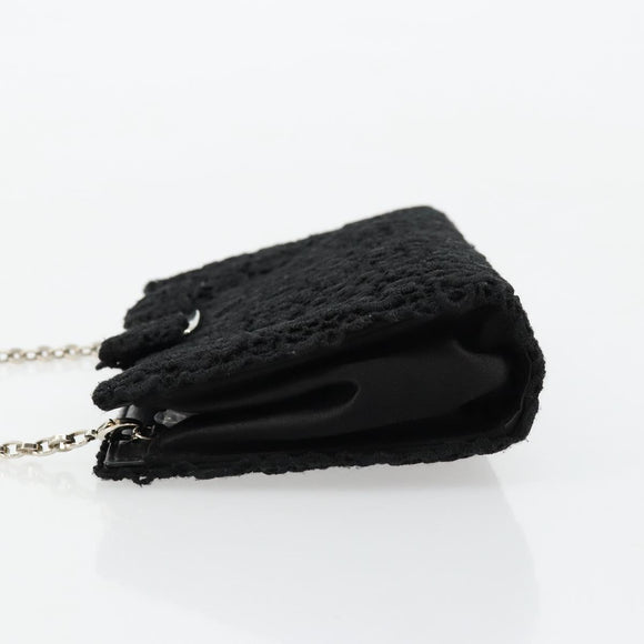 Salvatore Ferragamo Vara ribbon Chain Hand Bag Canvas Black Silver Auth BA12444A