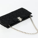 Salvatore Ferragamo Vara ribbon Chain Hand Bag Canvas Black Silver Auth BA12444A-6