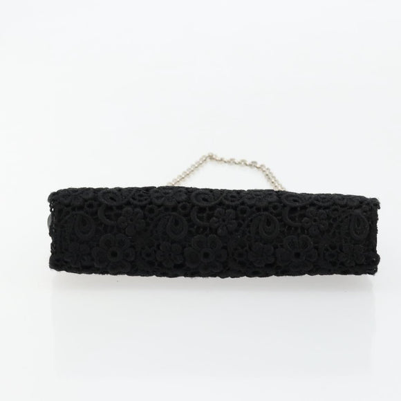 Salvatore Ferragamo Vara ribbon Chain Hand Bag Canvas Black Silver Auth BA12444A