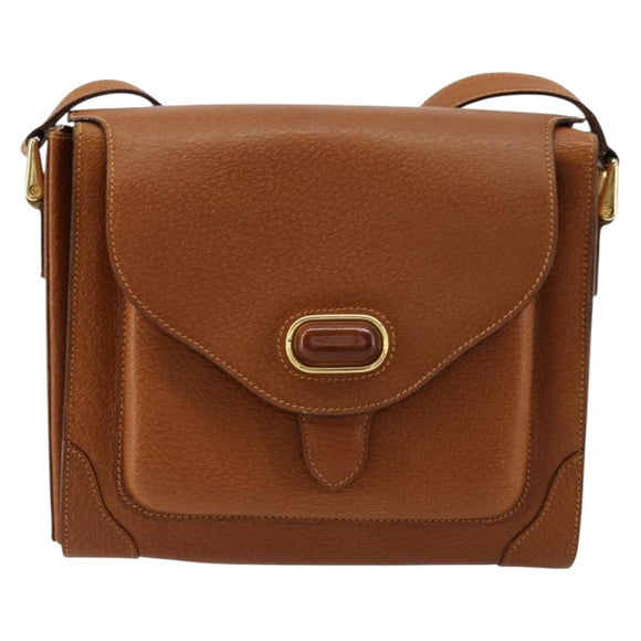 BALLY Shoulder Bag Leather Brown Gold Auth BA12445A