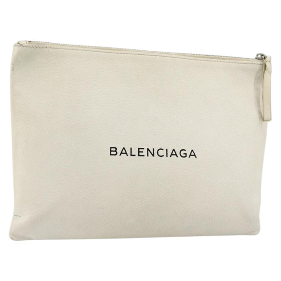 BALENCIAGA Clutch Bag Leather White Silver 485110 Auth BA12446