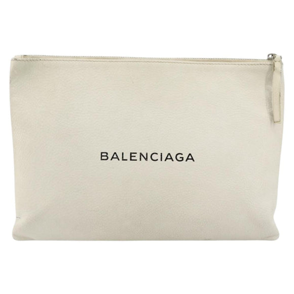 BALENCIAGA Clutch Bag Leather White Silver 485110 Auth BA12446
